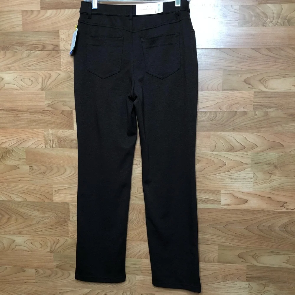 SIZE 4 SHORT STRETCH CROFT&BARROW DARK COFFEE PANTS
